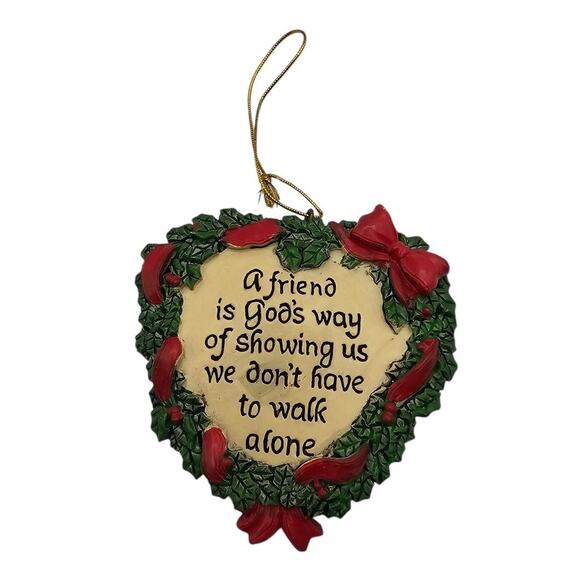 Friendship Christmas Ornament Wreath Heart “A Friend Is God’s Way Of Showing Us” - Picture 1 of 3